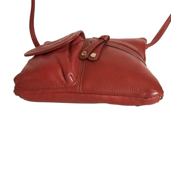 Tignanello Red Leather Crossbody Bag With Pockets & Zippers - Picture 7 of 9
